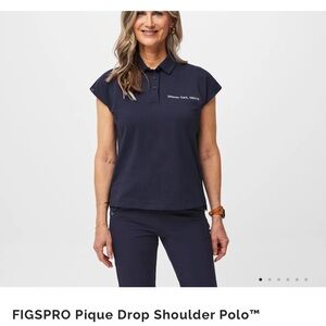 Figs Navy Pique Drop Shoulder Polo